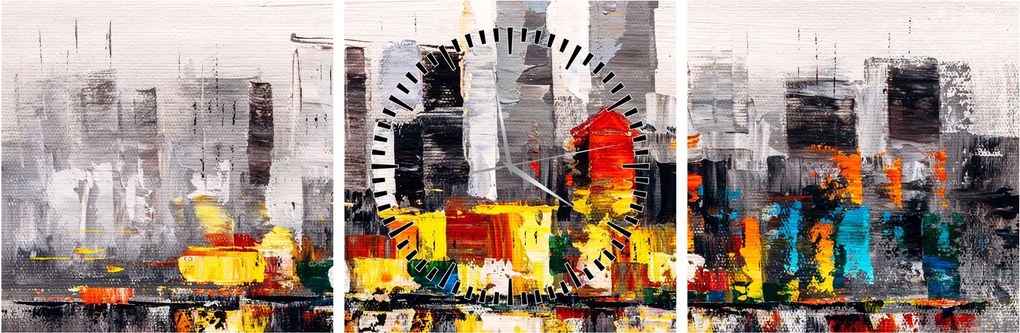 Obraz - Maľba veľkomesta (s hodinami) (90x30 cm)
