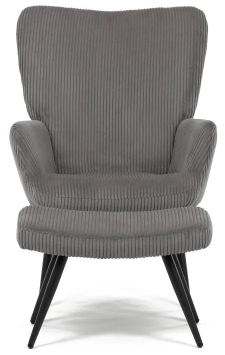 Relaxačné kreslo ušiak s taburetom ROYAL — kov, menčester, sivá