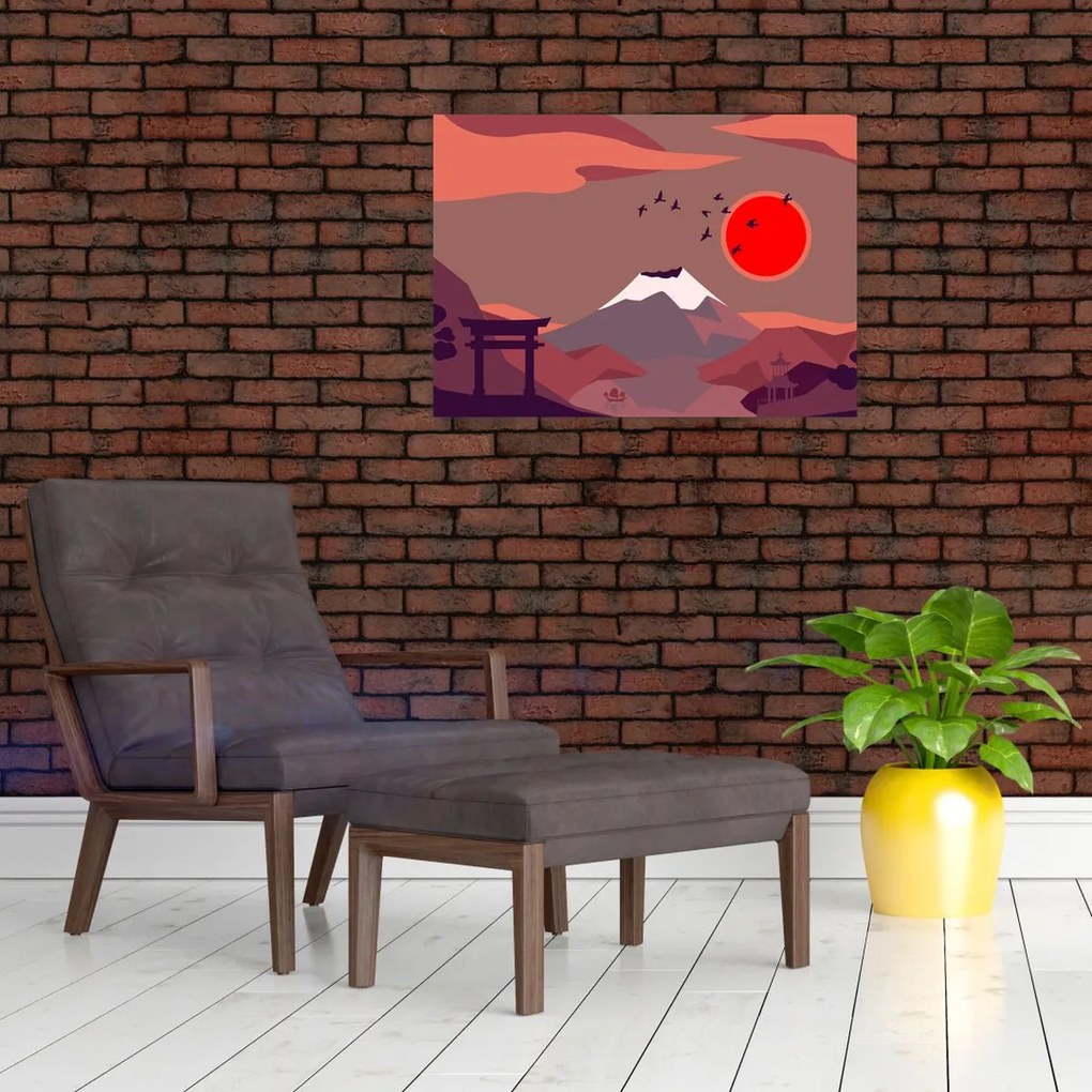 Sklenený obraz - Hory Fudži (70x50 cm)