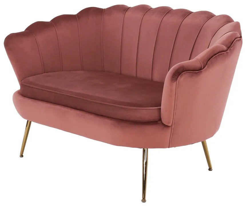 Lavica v štýle Art-deco, ružová Velvet látka/gold chróm-zlatý, NOBLIN