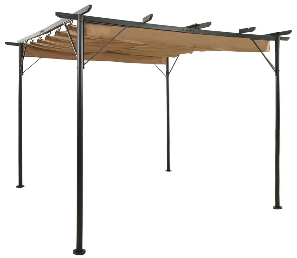 vidaXL Pergola so zaťahovacou strechou sivohnedá 3x3 m oceľ 180 g/m²