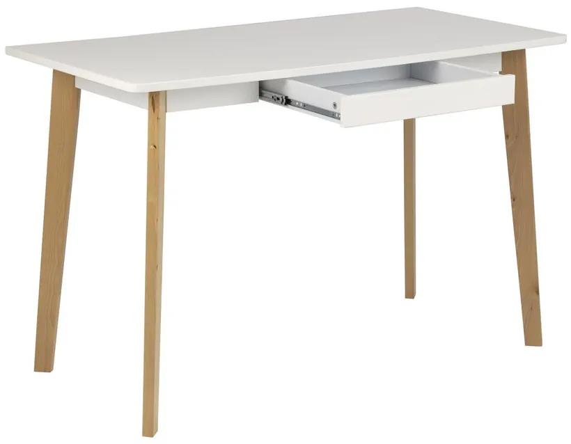 Písací stôl so zásuvkou FORENO 117 cm biely, drevené nohy