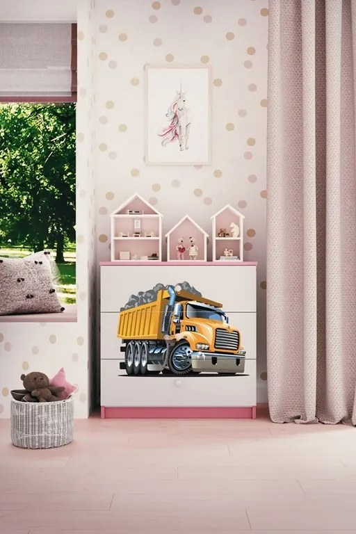 Komoda Babydreams 80 cm nákladné auto ružová