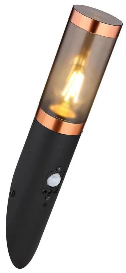 Globo 3157BCS-Vonkajšie nás. sviet. so senzo. BOSTON 1xE27/15W/230V IP44 čierna/meď