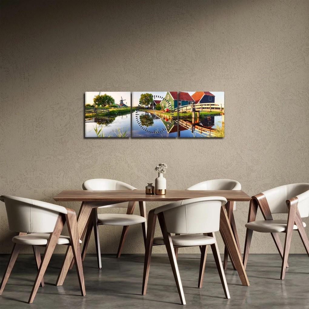 Obraz holandských mlynov (s hodinami) (90x30 cm)