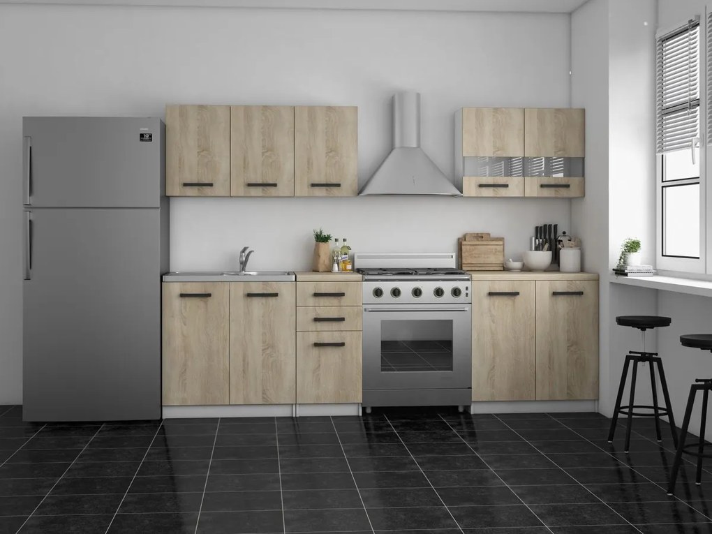 Kuchynská linka MARINET biela / dub artisan