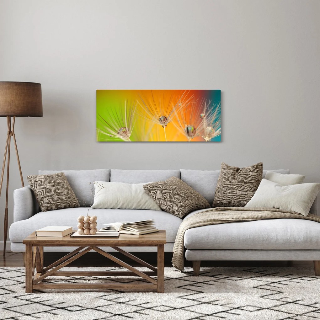 Obraz kvapiek na rastline (120x50 cm)