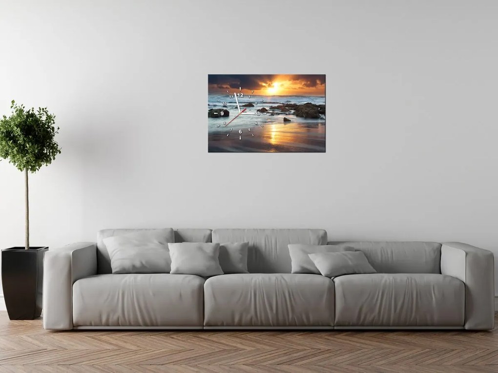Gario Obraz s hodinami Západ slnka nad oceánom Rozmery: 100 x 40 cm