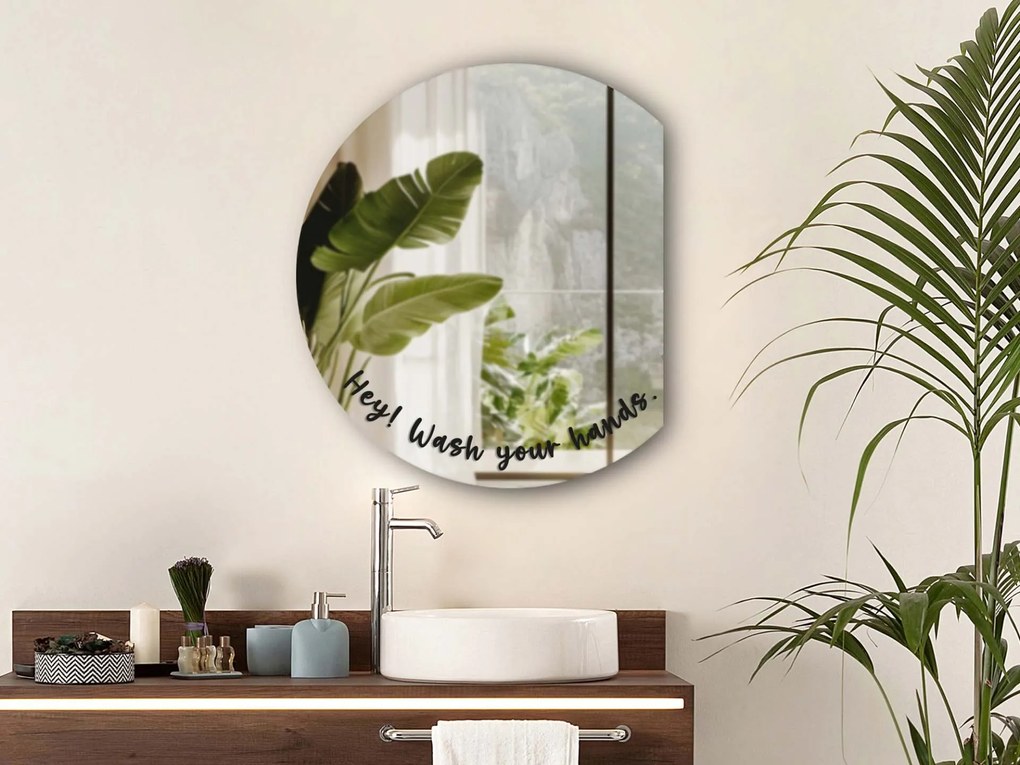 Nálepka na zrkadlo S47 – Hey! Wash your hands. (round)