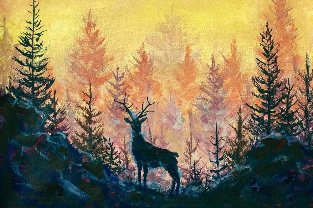 Samolepiaca tapeta umelecká lesná maľba - 225x150