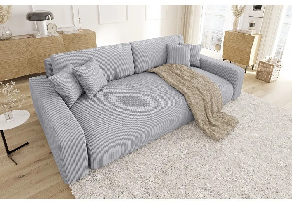 Svetlosivá menčestrová rozkladacia/s úložným priestorom pohovka 234 cm Sara – Ropez