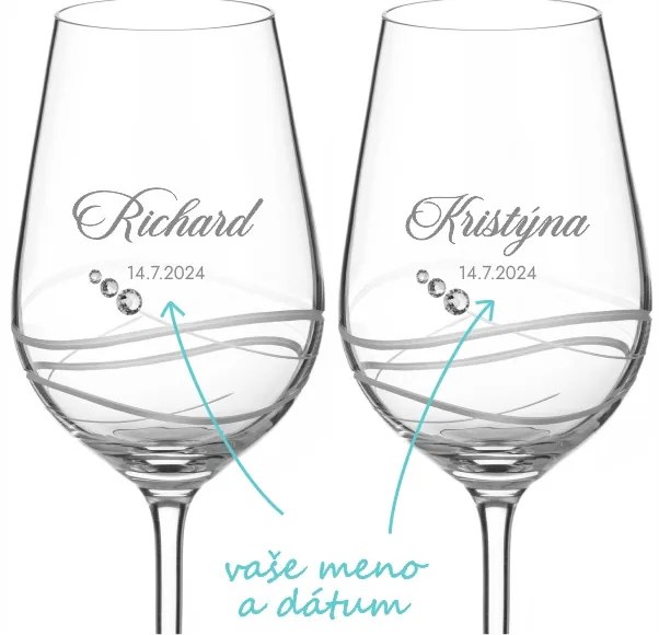 Svadobné poháre na víno Venezia s menom, 2 ks