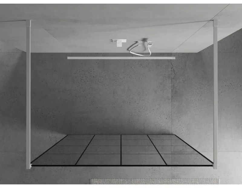 Mexen Kioto, sprchová zástena Walk-In 150 x 200 cm, 8mm sklo čierny vzor, biely profil, 800-150-002-20-77