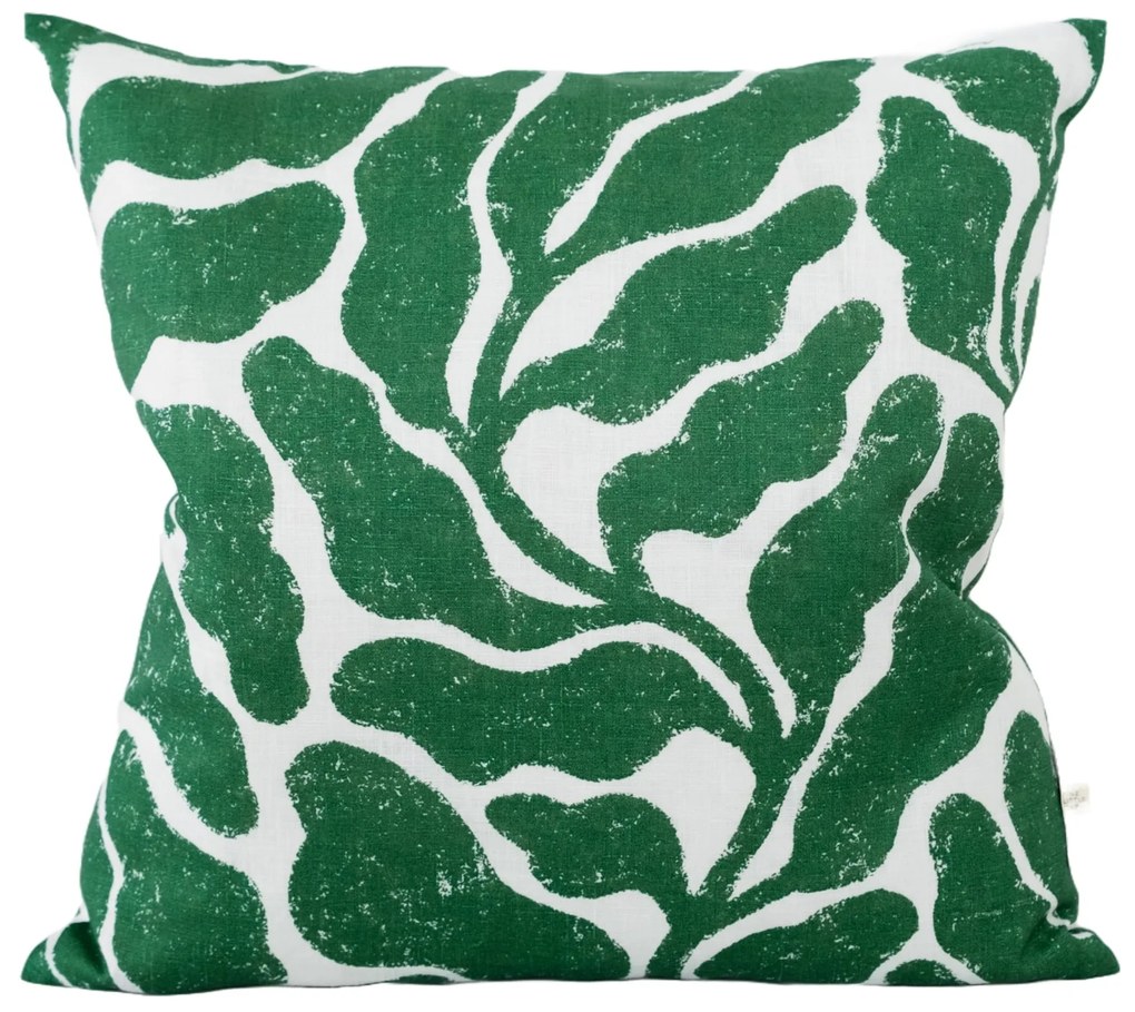 Fine Little Day Ľanová obliečka na vankúš Leaves Green 48 x 48 cm