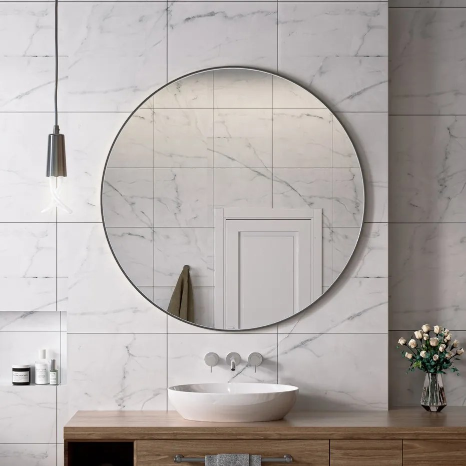 Erga Round, okrúhle zrkadlo 120cm, čierny rám, ERG-V01-ROUND-1212-BK