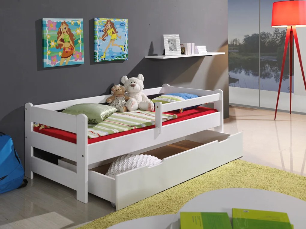 Posteľ so zábranou - biela 160x70 cm posteľ bez úložného priestoru