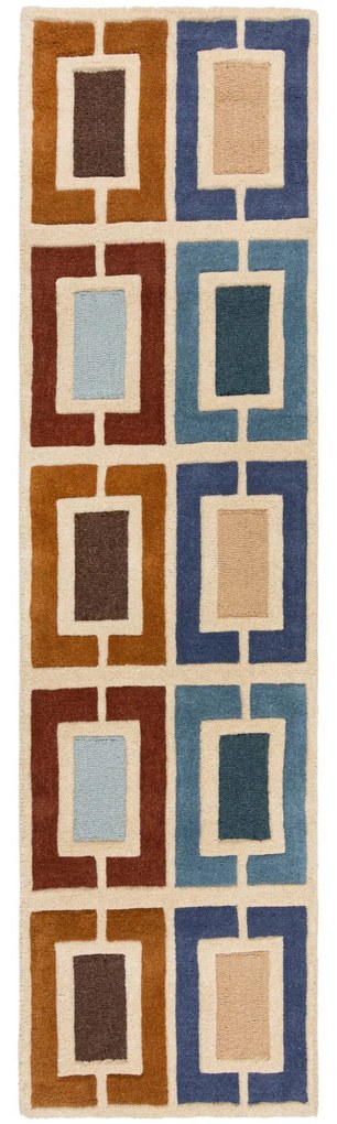 Flair Rugs, Ručne všívaný behúň Illusion Retro Blocks Blue/Multi, 60x230, viacfarebná, obývacia izba