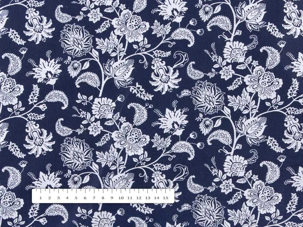 Biante Bavlnená obliečka na vankúš s lemom Sandra SA-263 Kvetinový vzor na modrom 35 x 45 cm