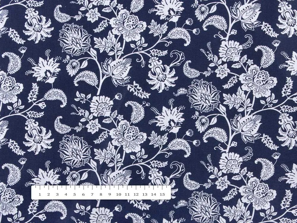 Biante Bavlnená obliečka na vankúš s lemom Sandra SA-263 Kvetinový vzor na modrom 40 x 60 cm