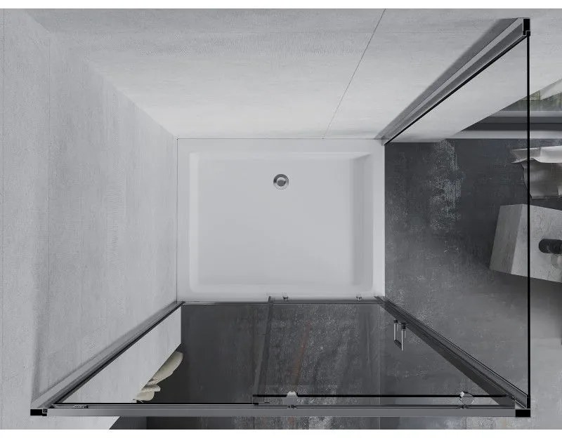 Mexen Apia, sprchový kút s posuvnými dverami 120 (dvere) x 90 (stena) cm, 6mm číre sklo, chrómový profil + biela sprchová vanička RIO, 840-120-090-01-00-4510