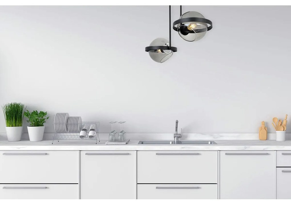 Stropné svietidlo Ring, 2x grafitové sklenené tienidlo, (výber z 3 farieb uchytenia)