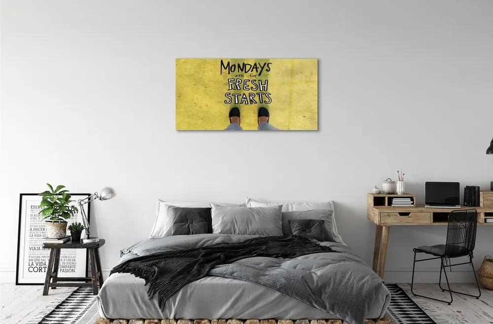 Obraz na skle Nohy žltom pozadí nápis 100x50 cm
