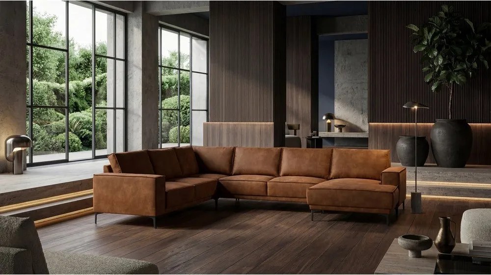 Koňakovohnedá rohová pohovka z imitácie kože (pravý roh/do "U") Copenhagen – Scandic