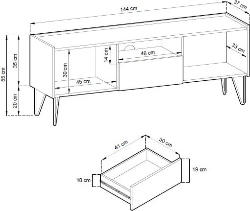 TV skrinka Harmony, čierna/čierny mramor