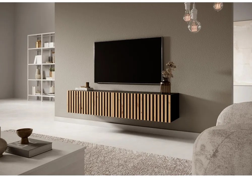 TV skrinka/stolík Tenessie 138  (čierna + dub artisan). Akcia -21%. Vlastná spoľahlivá doprava až k Vám domov. 1098789