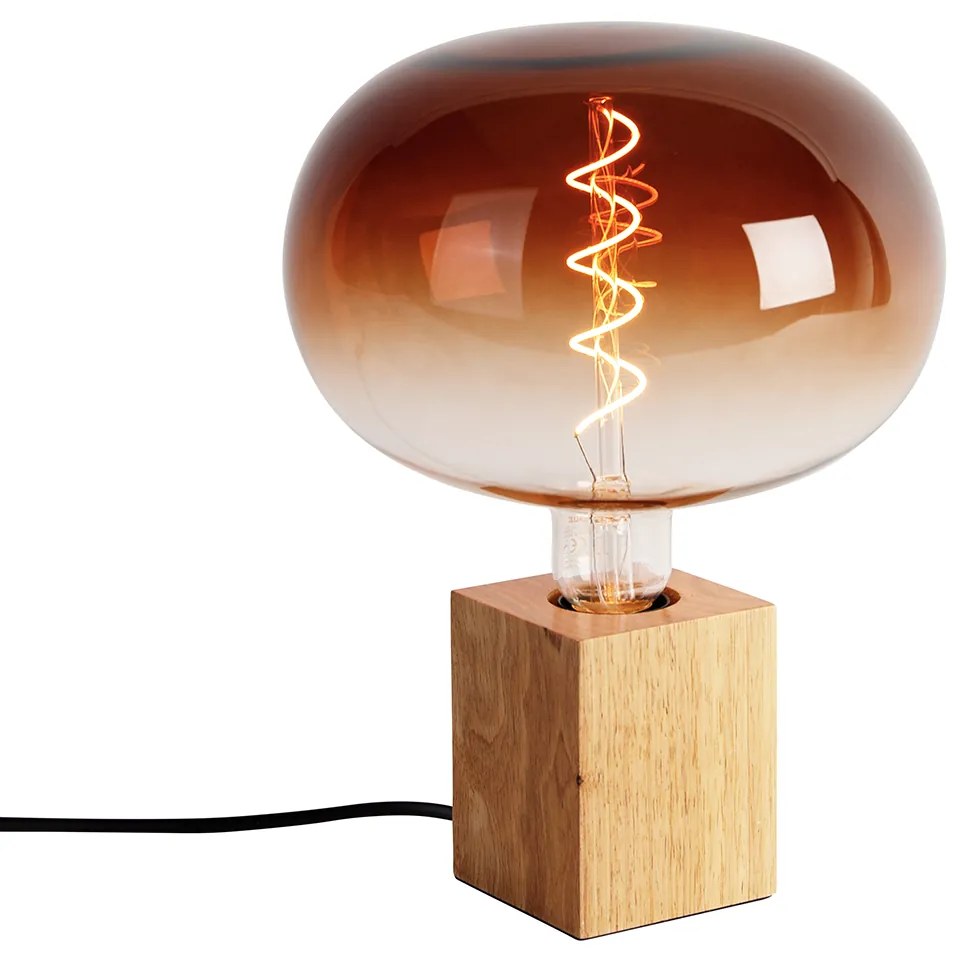 Vidiecka stolová lampa z prírodného dreva vrátane LED G220 - Bloc