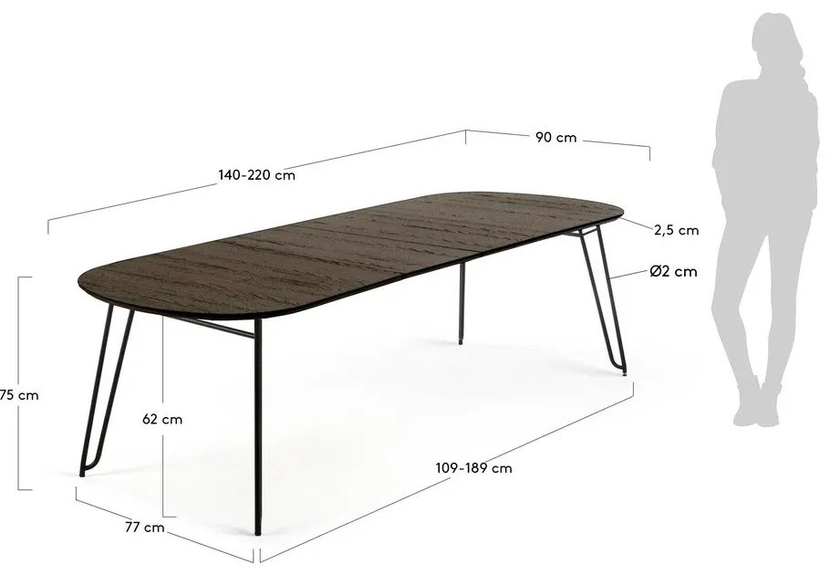 Rozkladací jedálenský stôl s doskou v dekore jaseňového dreva 90x140 cm Norfort – Kave Home