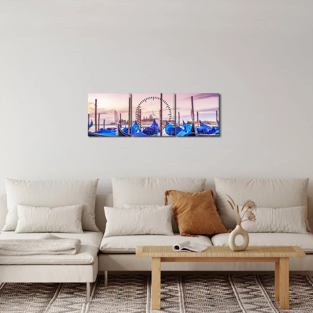 Obraz - Úsvit v Benátkach (s hodinami) (90x30 cm)