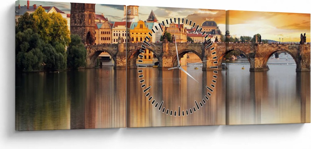 Obraz - Praha (s hodinami) (90x30 cm)