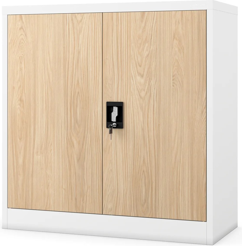 Kovová spisová skrinka BEATA, 900 x 930 x 400 mm, Eco Design: biela/ dub sonoma