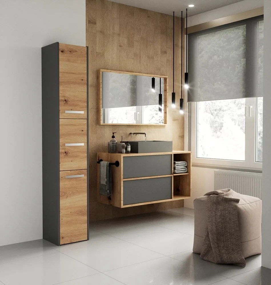 Kúpeľňová skrinka S33 170 cm antracit/dub artisan