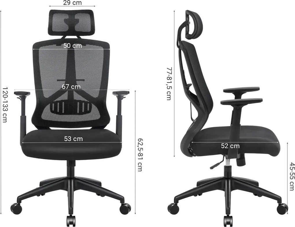 Kancelárska ergonomická stolička s bedrovou opierkou a s funkciou kolísania, čierna