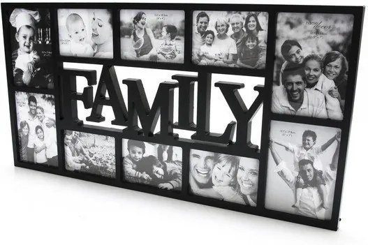 Fotorámeček 72x36 cm FAMILY - 10 fotografií Čierna