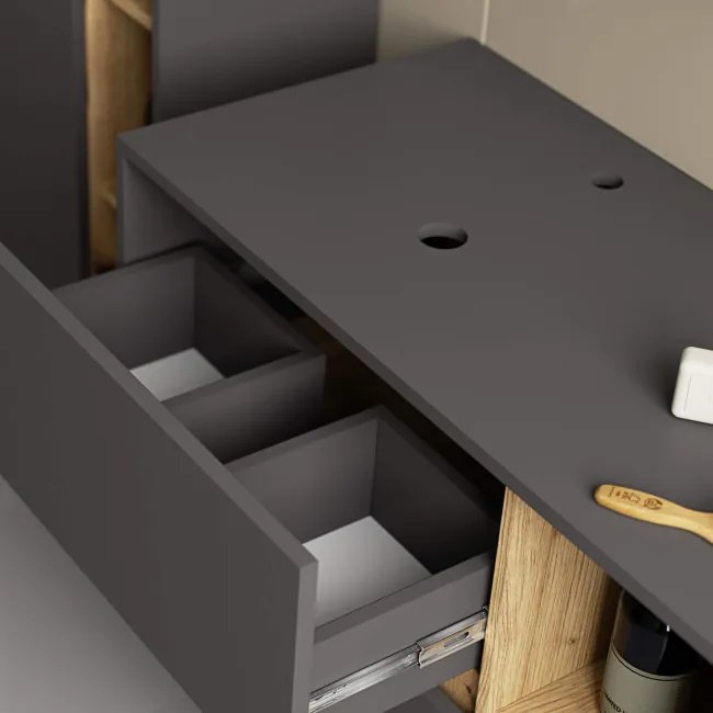 Skrinka pod umývadlo VAMI W90 2SZ grafitová / sivá / dub artisan