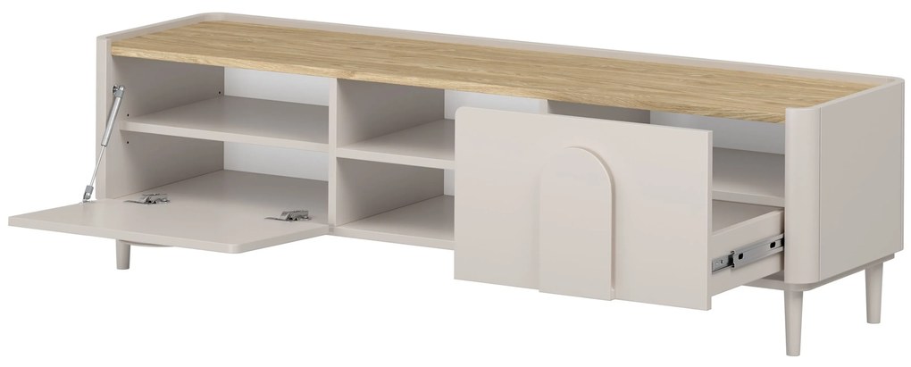 TV stolík Amilio 170 cm so zásuvkou - kašmír / olejovaný dub / úchytky kašmír