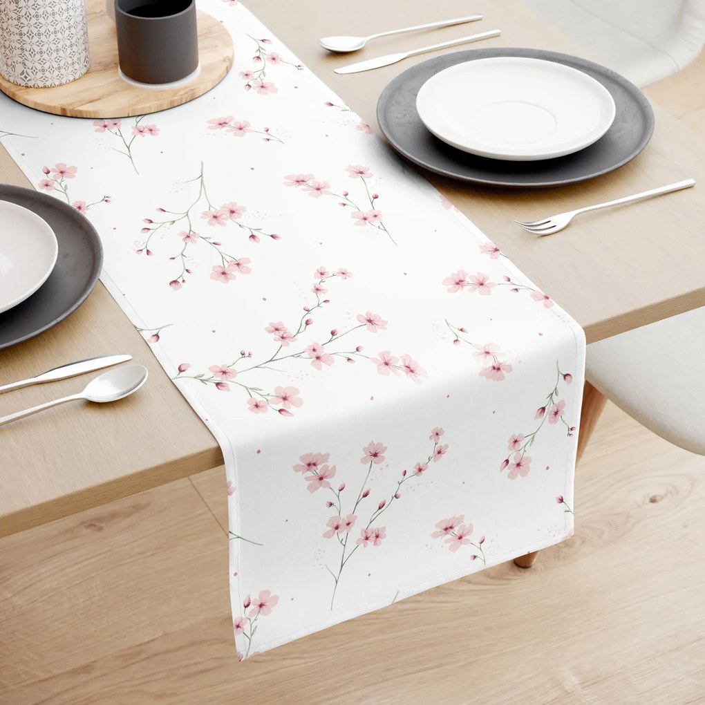 Goldea behúň na stôl 100% bavlnené plátno - kvitnúce sakury 50x120 cm