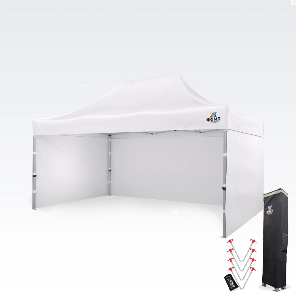 BRIMO Nožnicový párty stan PREMIUM ALU 3x4,5 m s 3 stenami biely