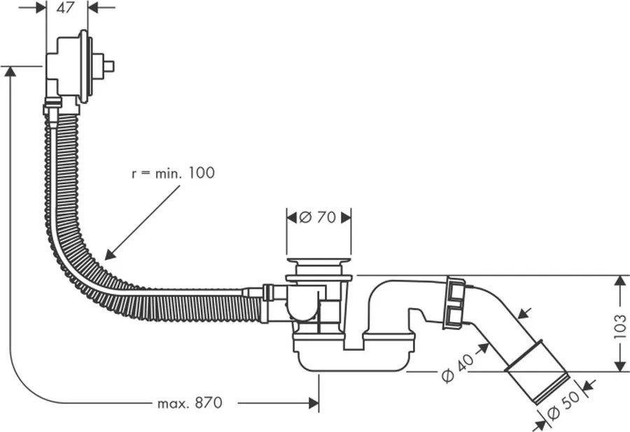 Hansgrohe Flexaplus, vaňová odtoková a prepadová súprava, HAN-58141180