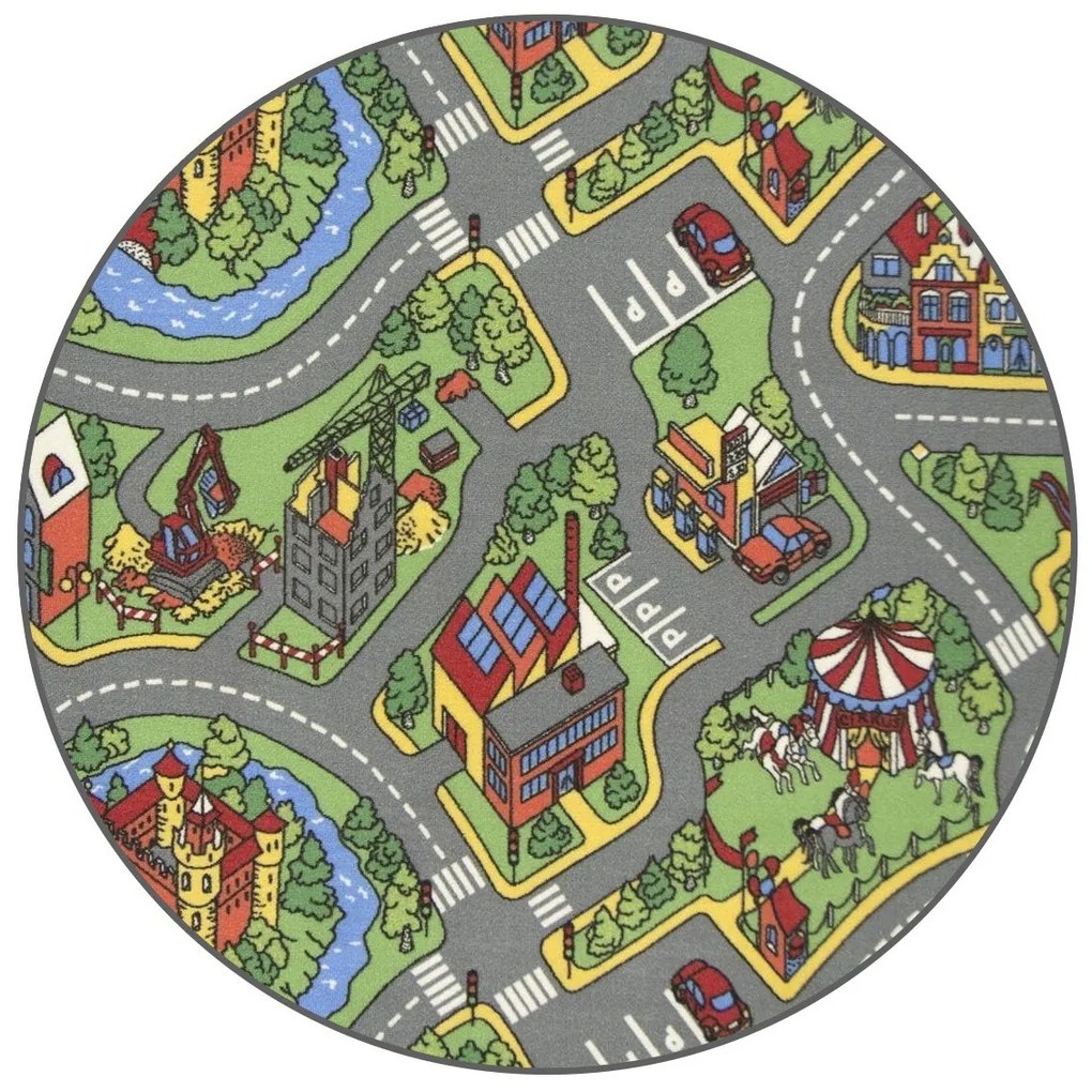 Vopi, Detský kusový koberec Hravé mesto kruh, 67x67 (priemer) kruh, viacfarebná, detská izba