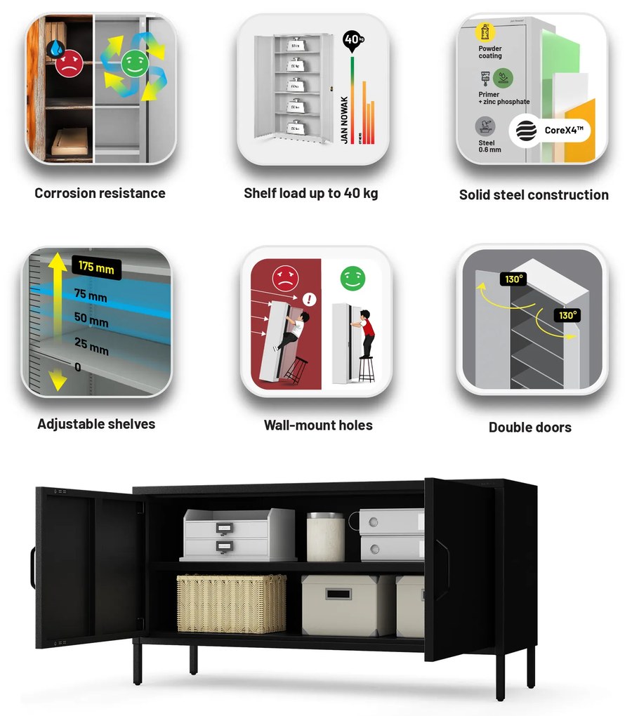 ROSA Moderná čierna kovová TV skrinka