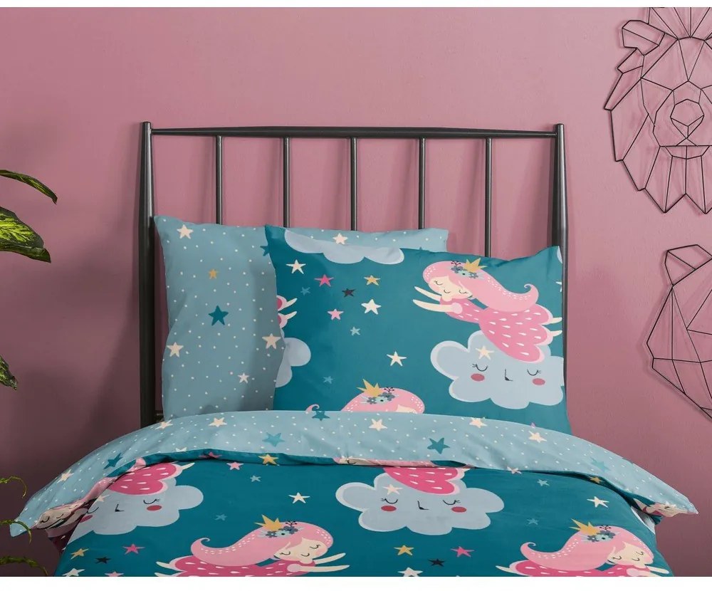 Bavlnené detské obliečky do postieľky v petrolejovej farbe 120x150 cm Princesse – Good Morning