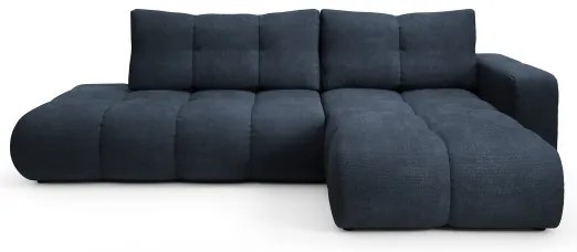 Rozkladacia rohová čalúnená sedacia súprava s úložným priestorom v tvare L ALMADA pravá modrá