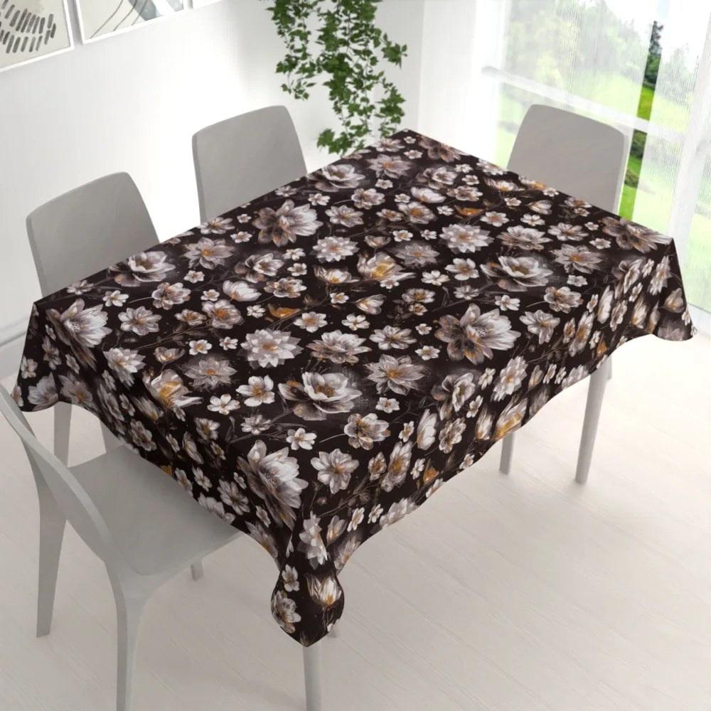 Biante Bavlnený obdĺžnikový obrus Sandra SA-625 Magické lekná na temne hnedom 140x180 cm