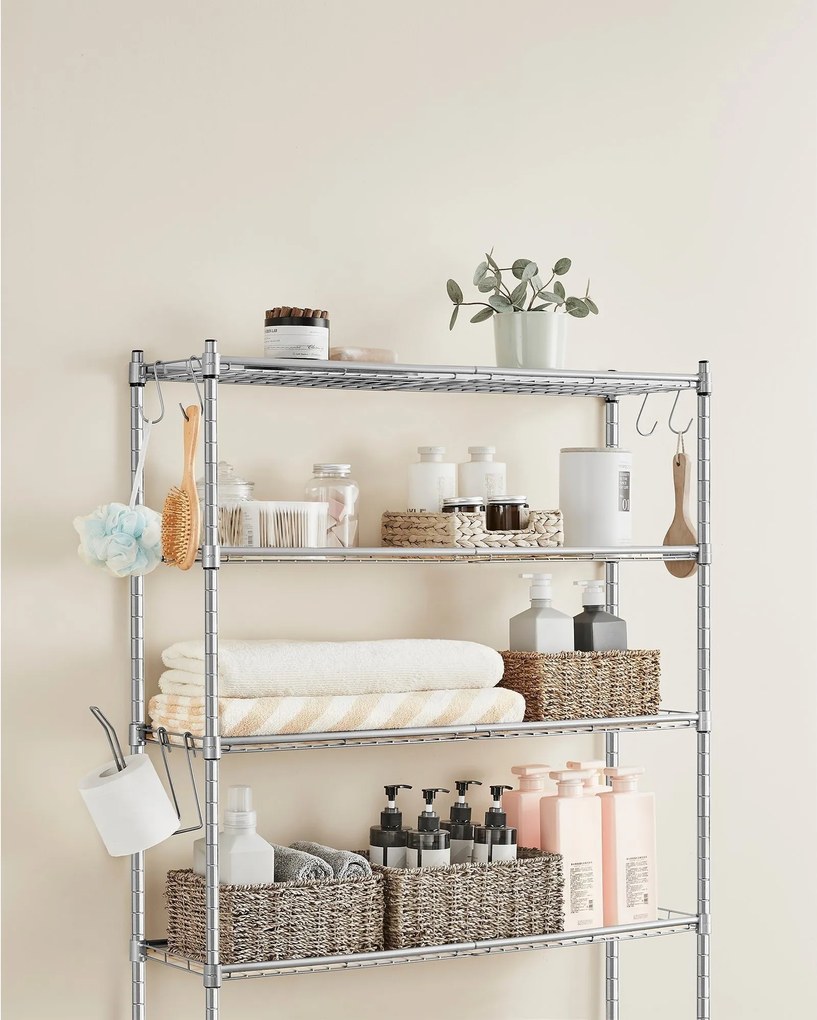 4-úrovňová kúpeľňový regál, stojan nad práčku, sivý