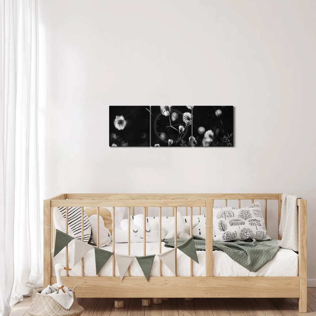Obraz - Lúka s cottongrass N⁰1 (s hodinami) (90x30 cm)