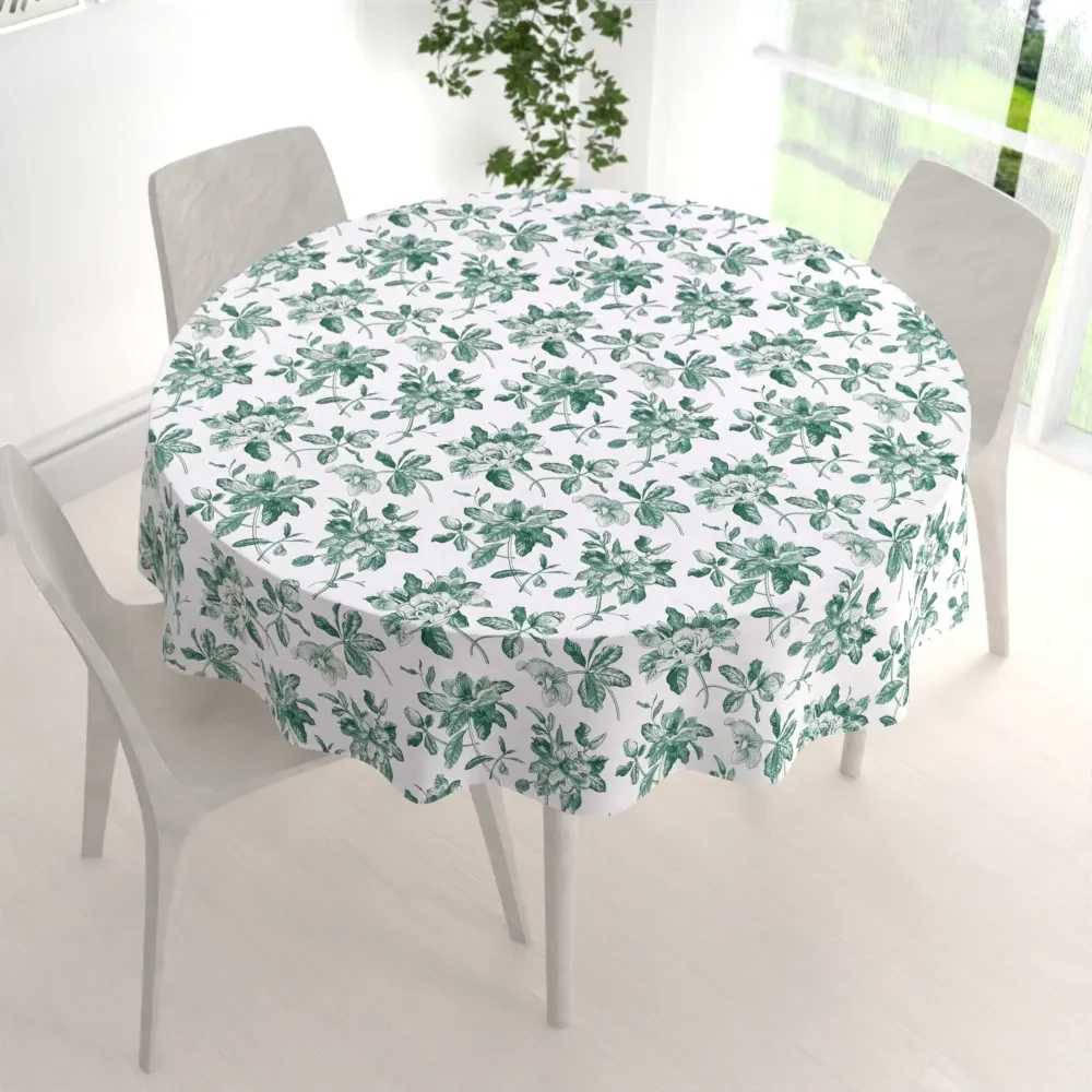 Biante Teflónový okrúhly obrus TF-091 Zelené kvety na bielom Ø 40 cm